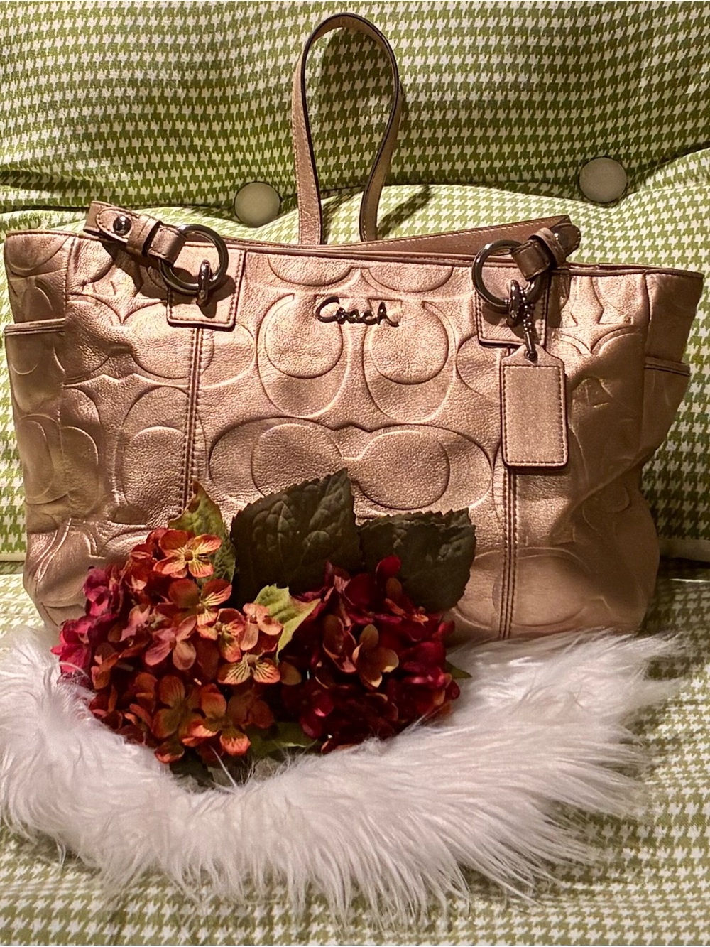 Coach Metallic Gold Embossed Signature Tote